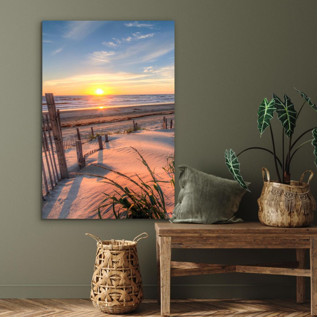 MuchoWow Wanddekoration Metall Metallbild Wandkunst 80x120 cm Strand - Meer - Düne - Sonnenuntergang - Landschaft MuchoWow Aluminium Gemälde - Bi...