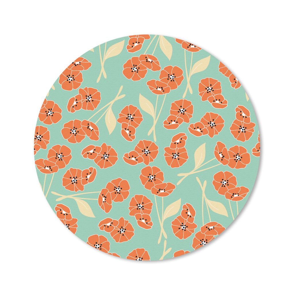 MuchoWow Mauspad Mousepad Retro - Blumen - Design - Orange 40x40 cm - Mousepads - Maus Mat - Pad - Mausunterlage - Schreibtisch Accessoires