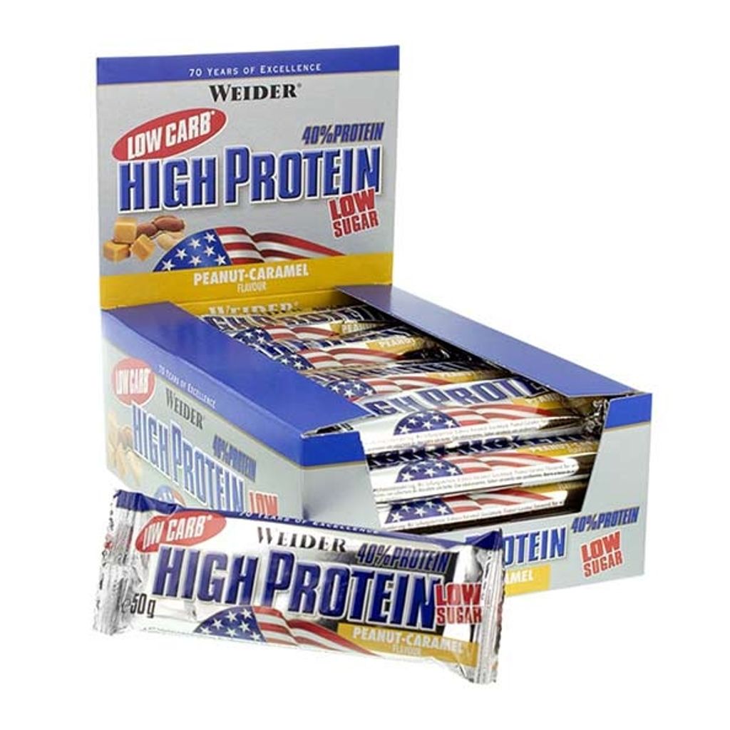 Weider 40% High Protein Bar Eiweiss 25 x 50g Riegel Protein Kiste Peanut-Caramel