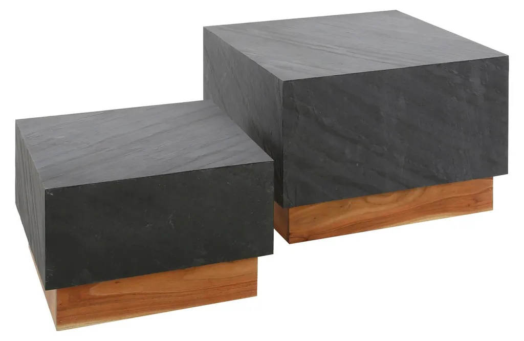 Table basse carrée 58 cm lot de 2 en bois d'acacia et métal noir Blox