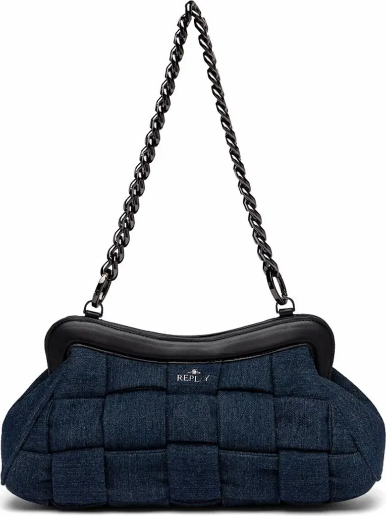 Sac bandoulière en toile denim Replay bleu marine format compact chic