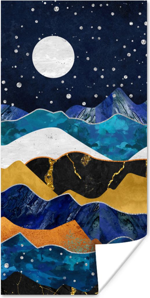 MuchoWow Poster Nacht - Gold - Marmor - Abstrakt - Landschaft - Berg 80x160 cm - Kinderzimmer