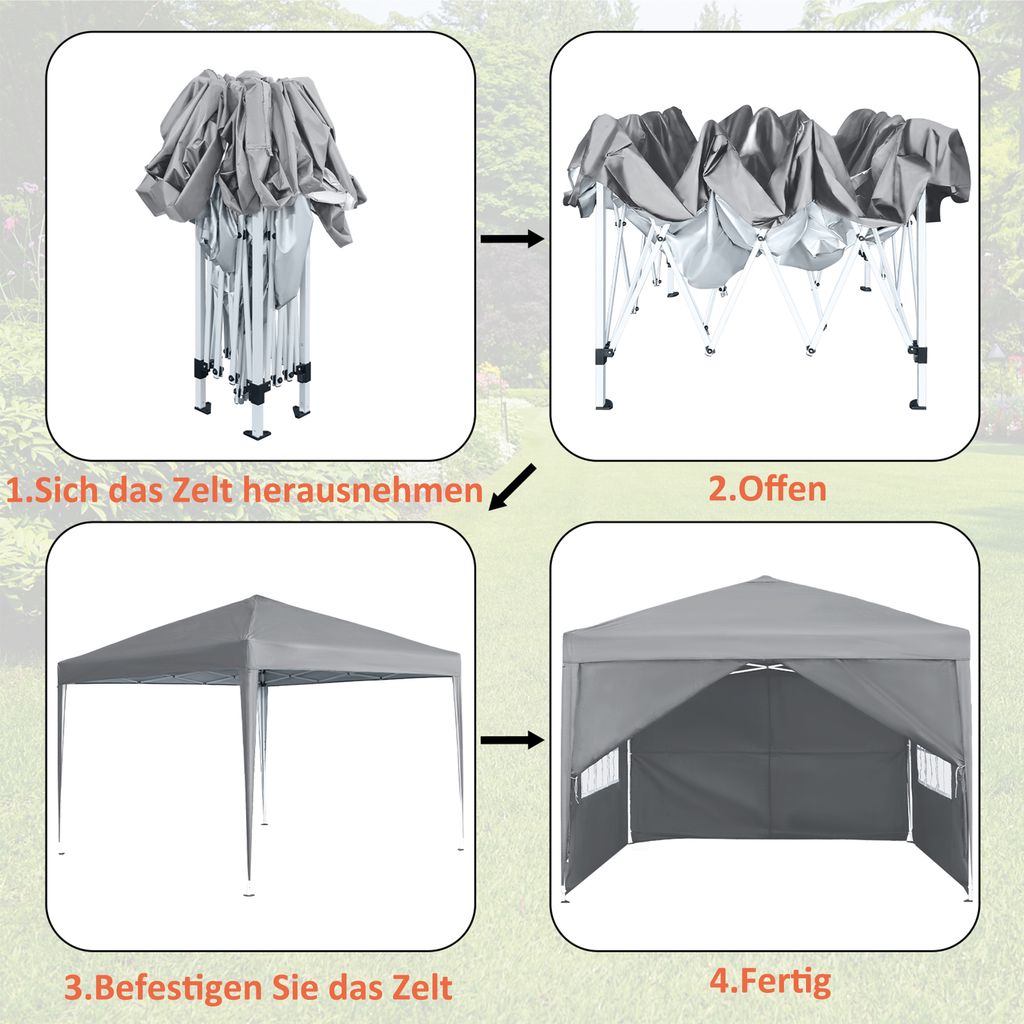 LZQ 3x3m Faltpavillon Pavillon Faltbar mit 4 Seitenwänden, Produktbild 10