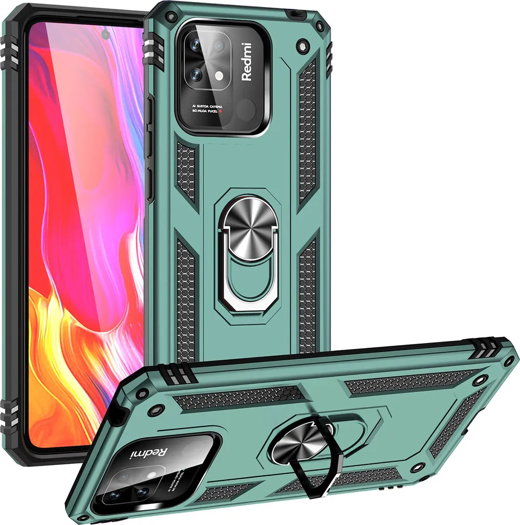 Cover Redmi 10C Anti-Caduta per Bambini Verde con Anello 360
