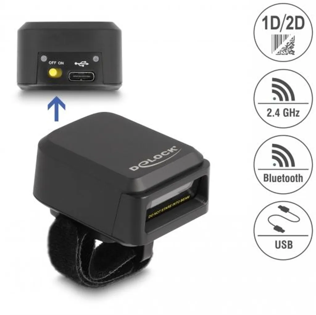 Scanner de Code-barres Mains Libres DELOCK Bluetooth Finition Ergonomique
