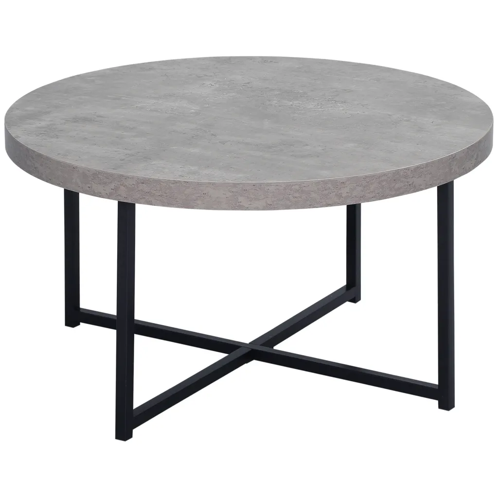 Table basse ronde de salon style loft effet béton pour apéritif 80 cm