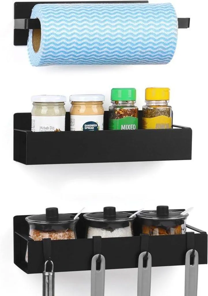Support épices magnétique noir robuste pour réfrigérateur lot de 3
