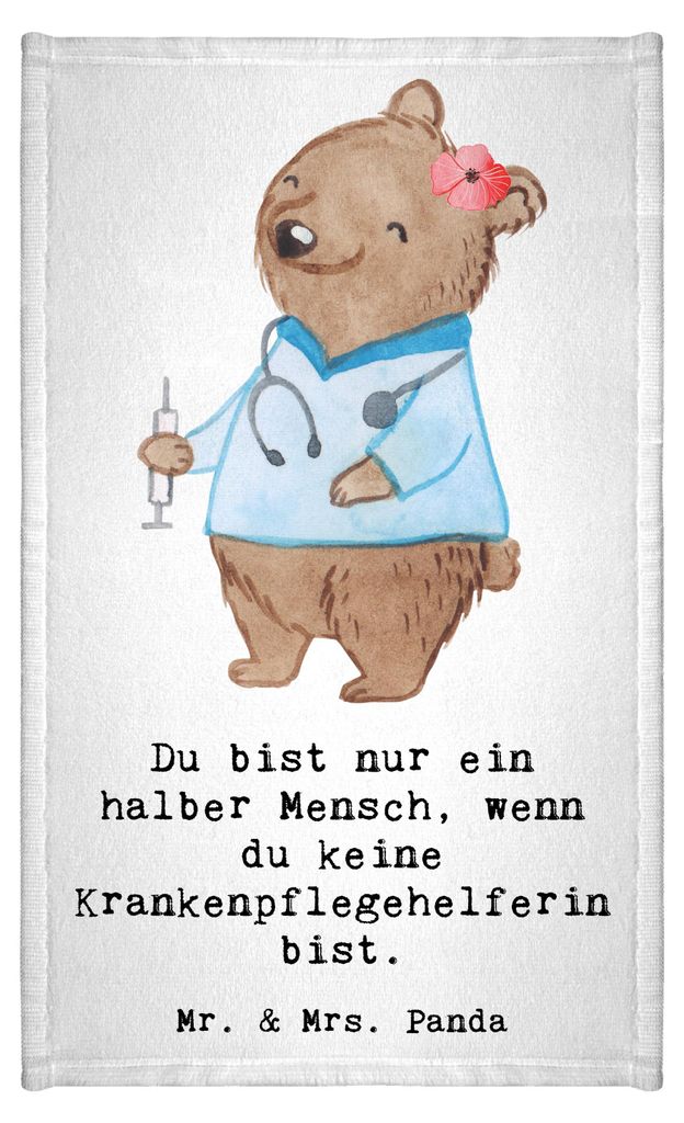Mr. & Mrs. Panda Handtuch Krankenpflegehelferin Herz - Weiß - Geschenk, Pflegekraft, Lustig, Ausbildung, Klein, Witzig, baumwolle, Baumwollhandtuc...