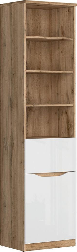 Bücherregal June mit 1 Schublade und 1 Tür, Weiß und Holzoptik, 198cm