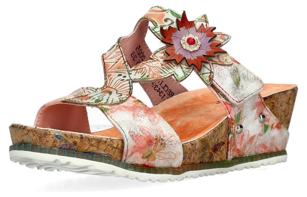 Laura Vita Damen Pantolette Struktur Leder mit floralem Muster Beclindao 25, Größe:41 EU, Farbe:Orange