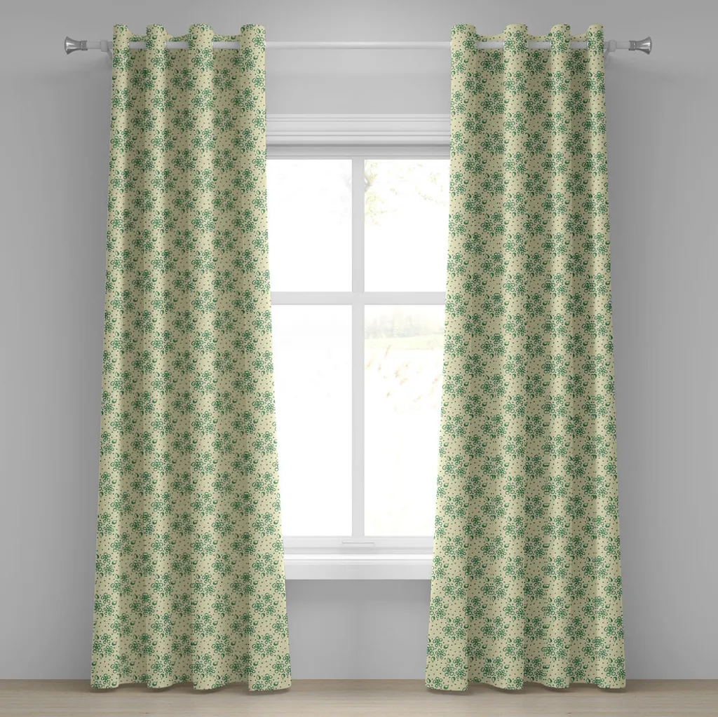 Rideau de salon ambiance nature feuilles vertes et beige 280 x 175 cm