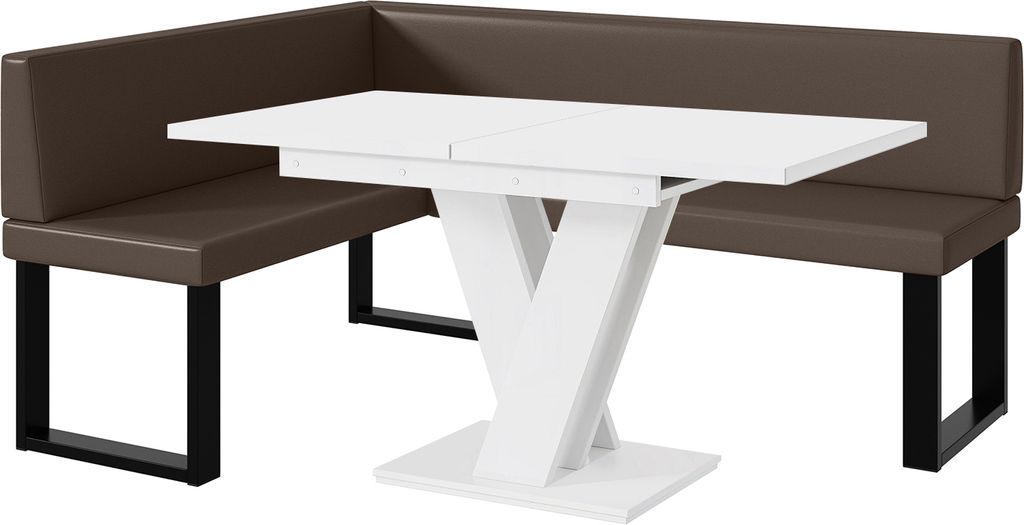 MEBLINI Eckbank für Esszimmer mit ausziehbarem Tisch - Küchenbank - Essecke - Sitzecke Küche - TONI - U-Beine 128x168x87cm Links - Braun Kunstle...