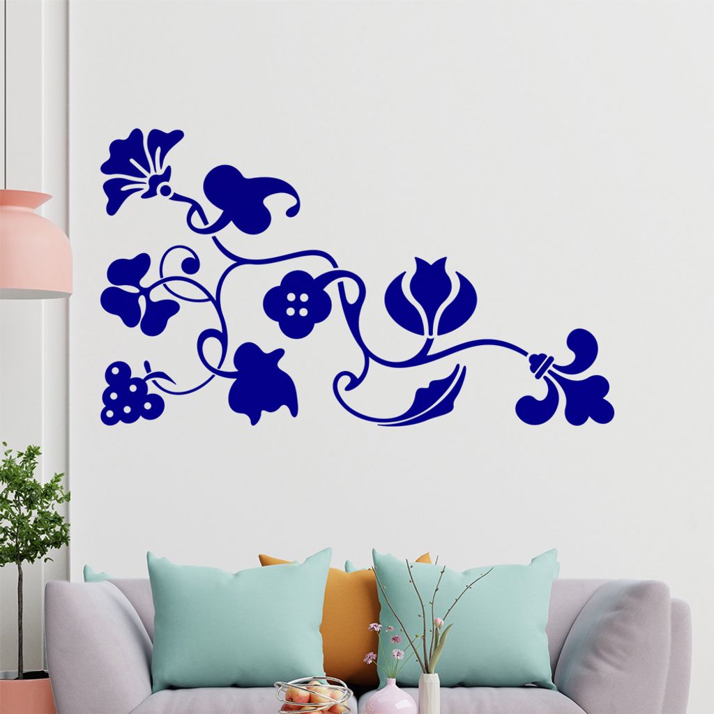 Eckeornament -Blüten - Traube Wandtattoo in 6 Größen - Wandaufkleber Wall Sticker - Dekoration, Küche, Wohnzimmer, Schlafzimmer, Badezimmer