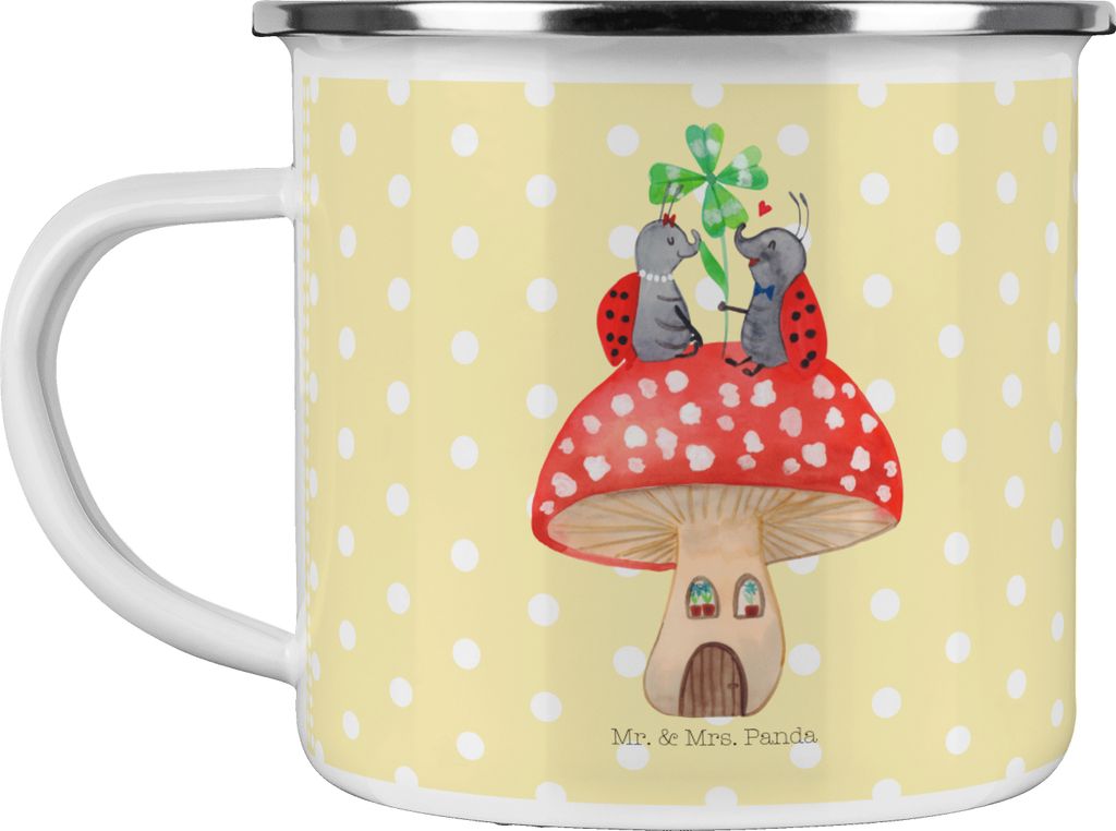 Mr. & Mrs. Panda Teetasse Marienkäfer Fliegenpilz - Gelb Pastell - Geschenk, Fleigenpilzhaus, Haus, metallbecher, Emaille Tasse, Becher, Zuhause, ...