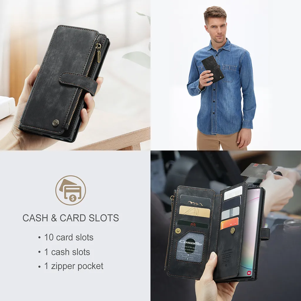 Custodia Samsung Note 10 Plus Wallet in Finto Cuoio Nero con Cerniera - 5