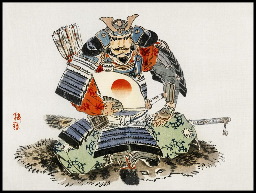 Plakat 100x75cm Samurai, Kōno Bairei Japanischer Vintage für das Wohnzimmer