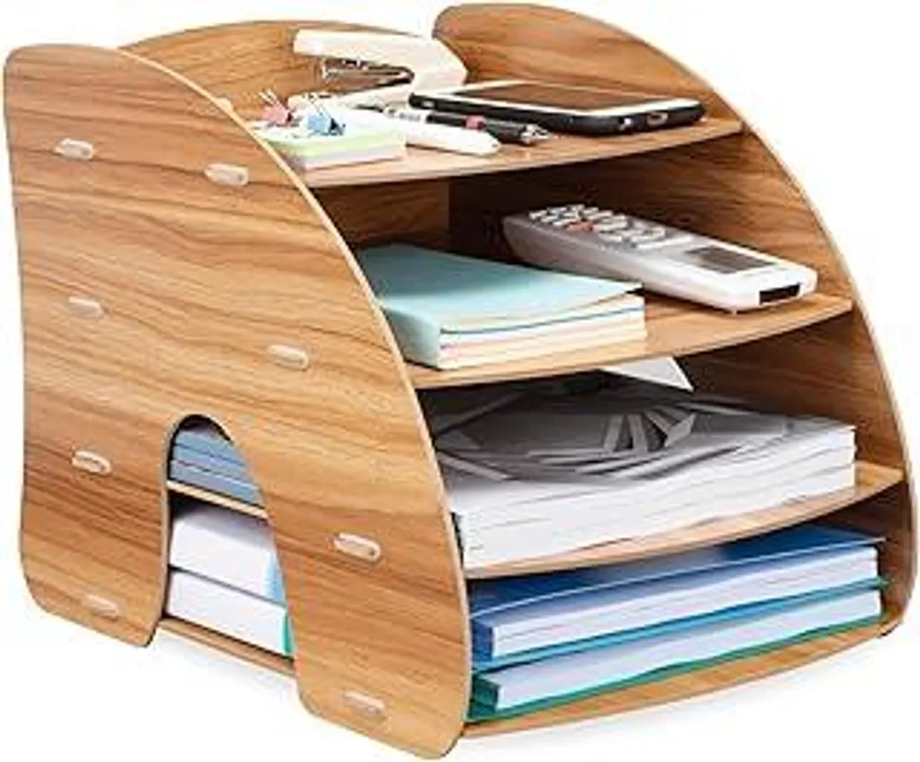 Tonsmile Portadocumenti Legno A4: Organizer Scrivania 4 Scomparti