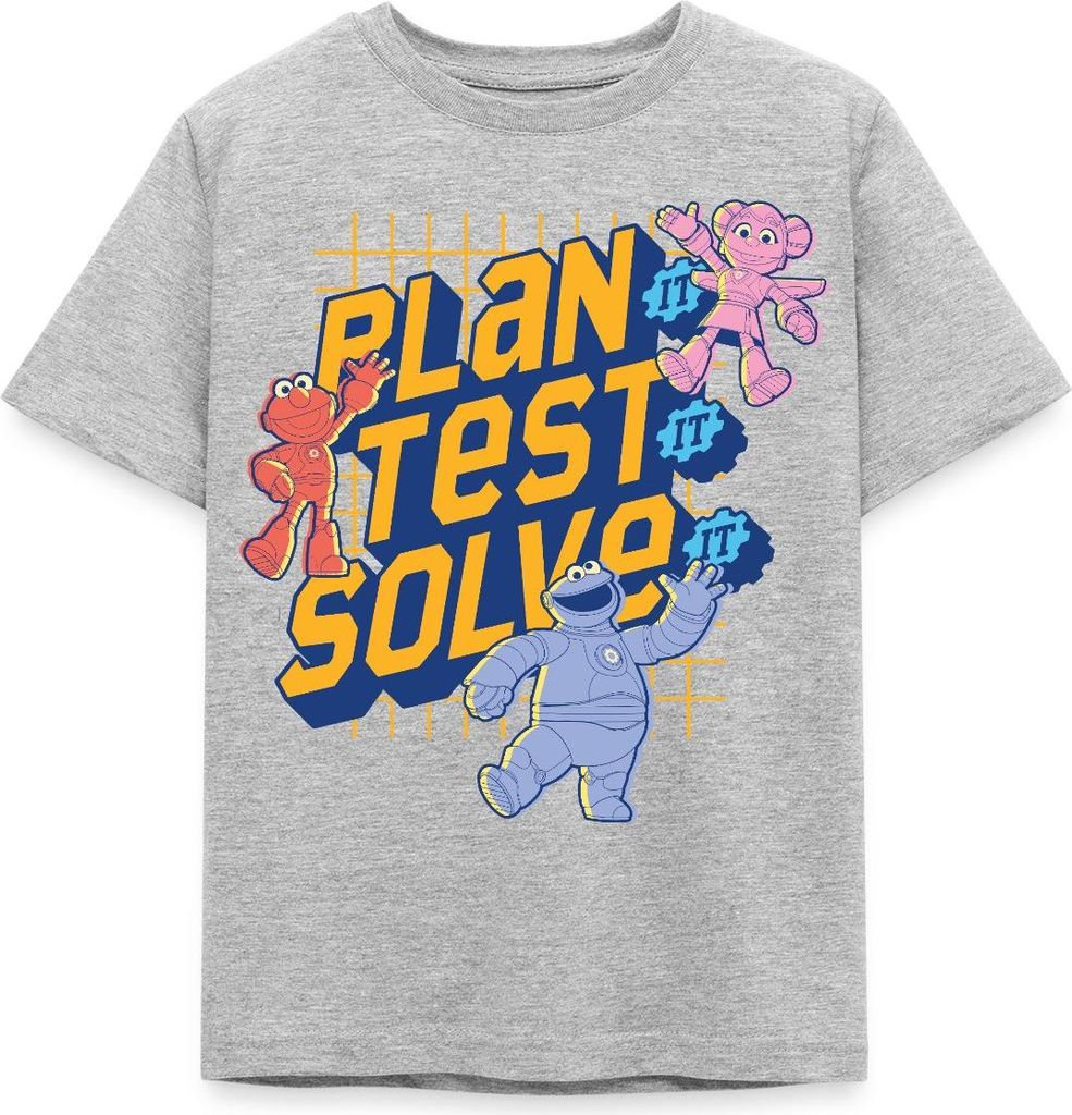 Spreadshirt Mecha Builders Team Plan It Solve It Kinder T-Shirt, 98/104 (3-4 Jahre), Grau meliert