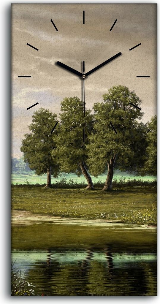 Wanduhr Bürouhr Leinwand Bild Kunstdruck 30x60 Landschaft digitale Malerei Fluss - schwarze Hände