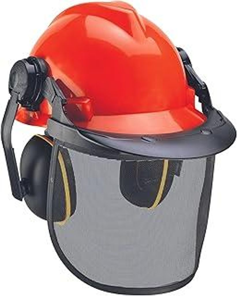 Original Einhell Forstschutzhelm (optimaler Schutz für die Arbeit mit Kettensägen, Gehörschutz, Gesichtsschutz, für 52-66 cm Kopfumfang)