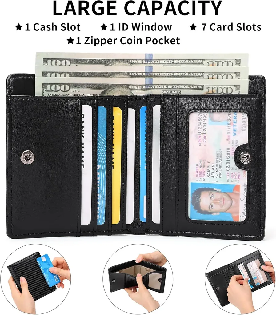Portafoglio Da Uomo, Con Velcro, Sottile E Compatto, Blocco RFID