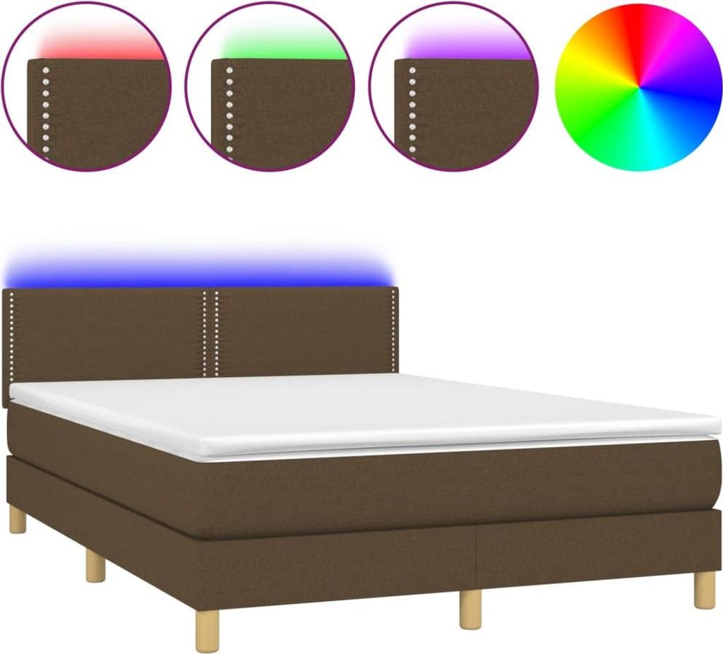 vidaXL Boxspringbett mit Matratze & LED Dunkelbraun 140x200 cm Stoff