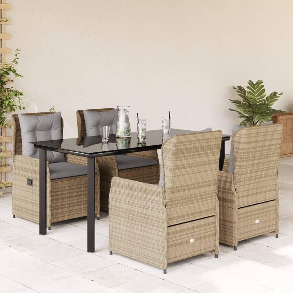 "2026 Promotion" 5-tlg. Garten-Essgruppe - mit Tisch und Stühlen - mit Kissen - Beige Poly Rattan - Gartenmöbelset CC12959