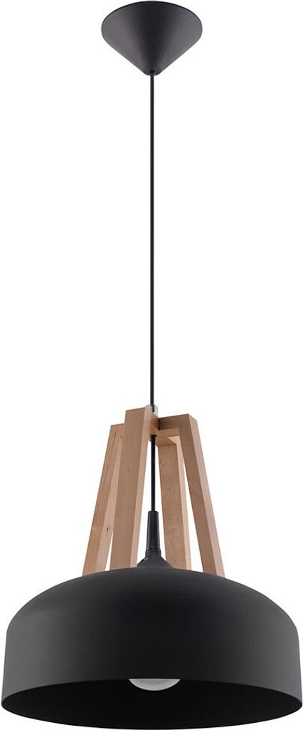 Pendelleuchte, Stahl schwarz, Holz natur, 30 cm