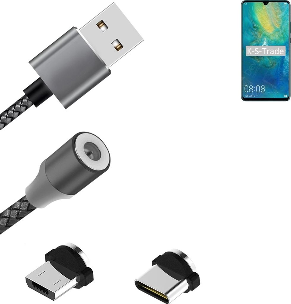 K-S-Trade Hochwertiges Magnet-Lade-kabel Sync-Kabel Daten-Kabel für Huawei Mate 20 X 5G mit USB-Typ-C-Anschluss und Micro-USB-Anschluss 2A bis zu