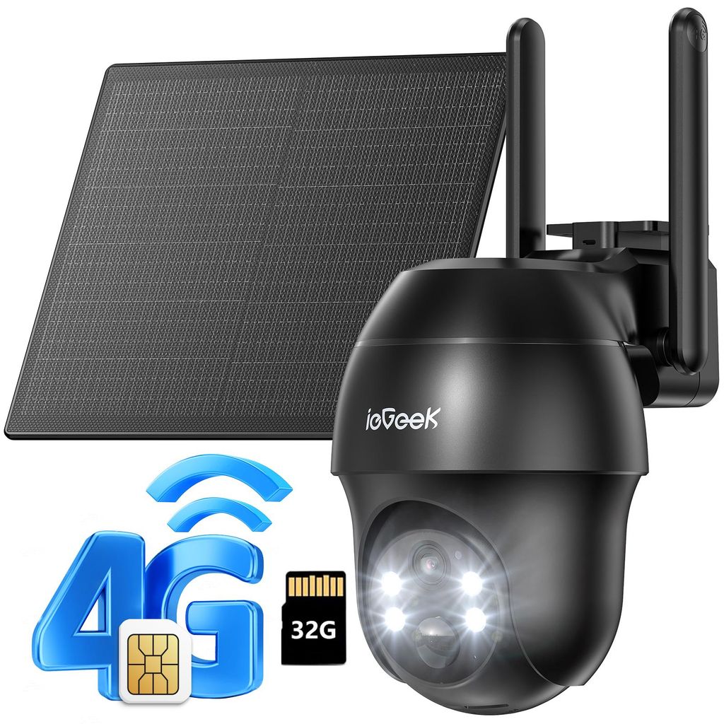 4G LTE überwachungskamera mit sim karte outdoor Solar kamera 2K 360° Kabellose Überwachung Außenkamera ohne WLAN Farb-Nachtsicht mit 32G Karte