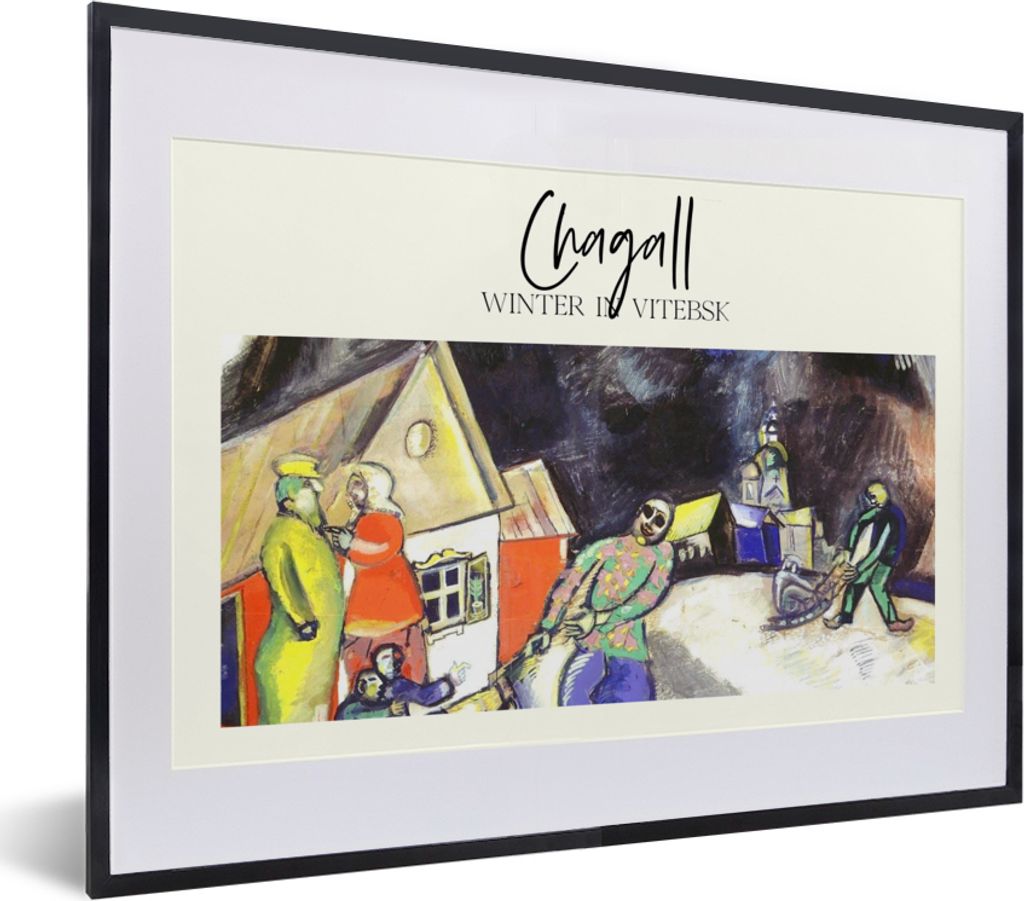 MuchoWow Gerahmtes Poster Kunst - Winter in Witebsk - Chagall 40x30 cm - Poster mit Schwarzem Bilderrahmen Wandposter Rahmen Foto Bilder - Bilder...