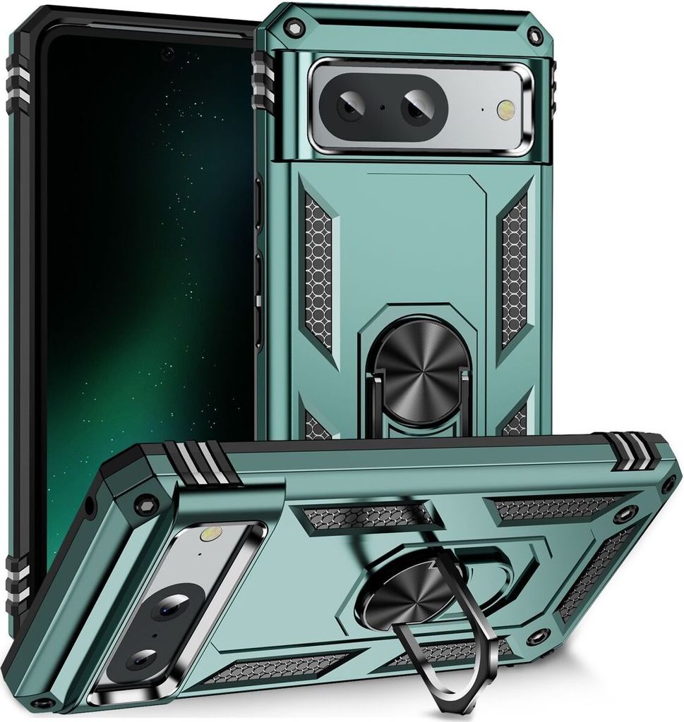Mobigear Armor Ring Google Pixel 8a Hülle Hardcase Backcover Stoßfest mit Ringhalter - Dunkelgrün