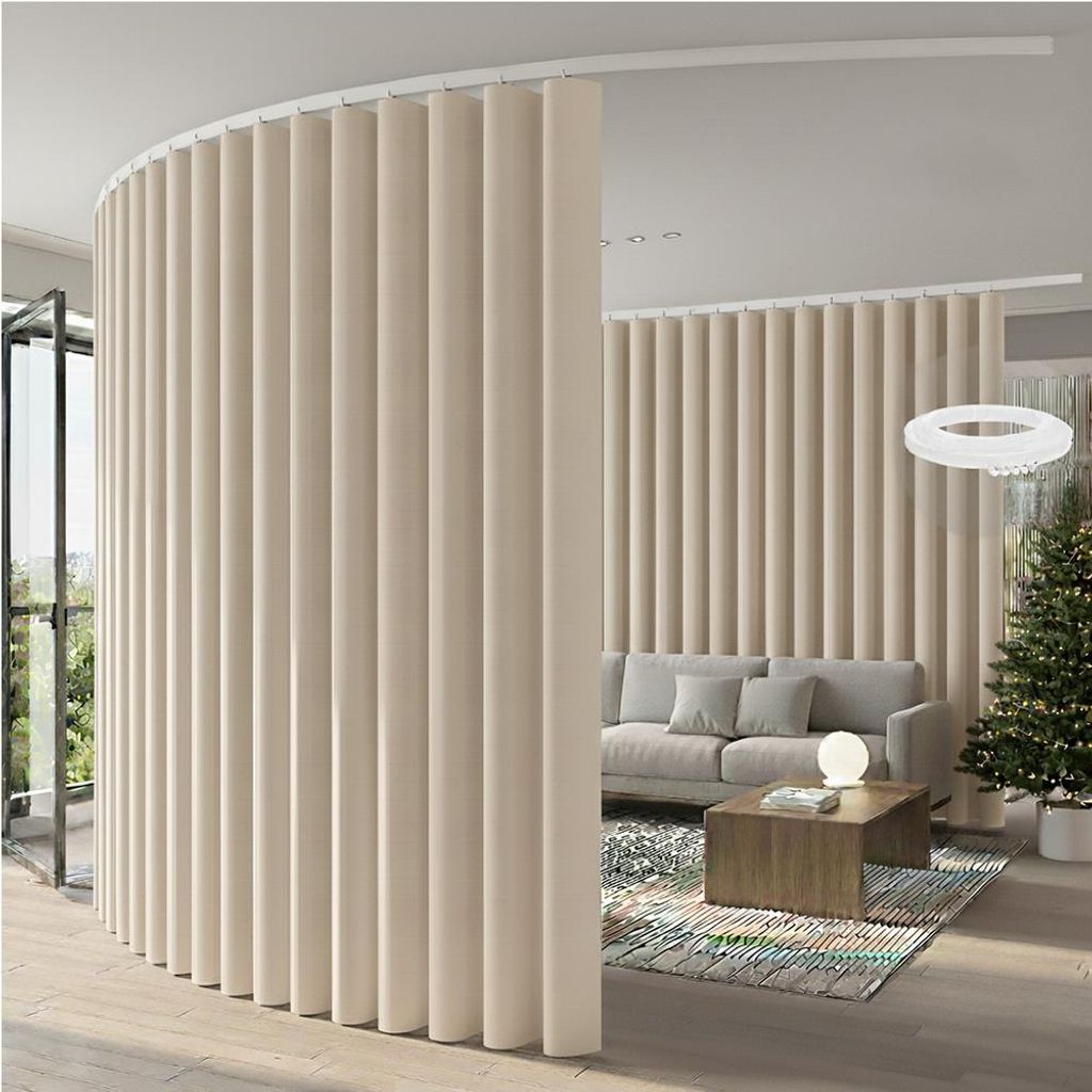 Extra großer Raumteiler Vorhang mit schienen Haken, Beige Staubvorhang, Sichtschutz Trennvorhänge Schlafzimmer Wohnzimmer, B 254 x H 213 cm