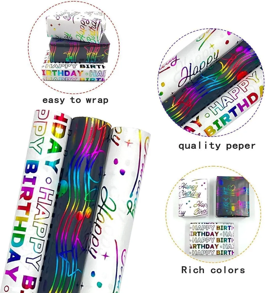 Rouleaux de papier d'emballage festif 43cm x 3m pour toutes occasions