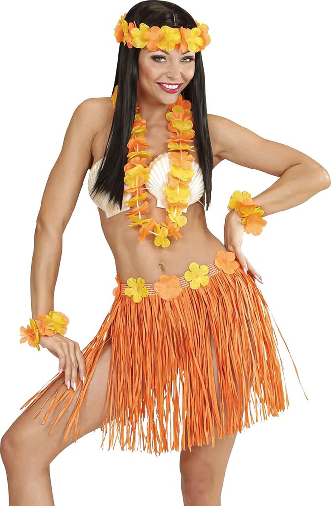 Bastrock Blumenkette Hawaii Hula Set orange