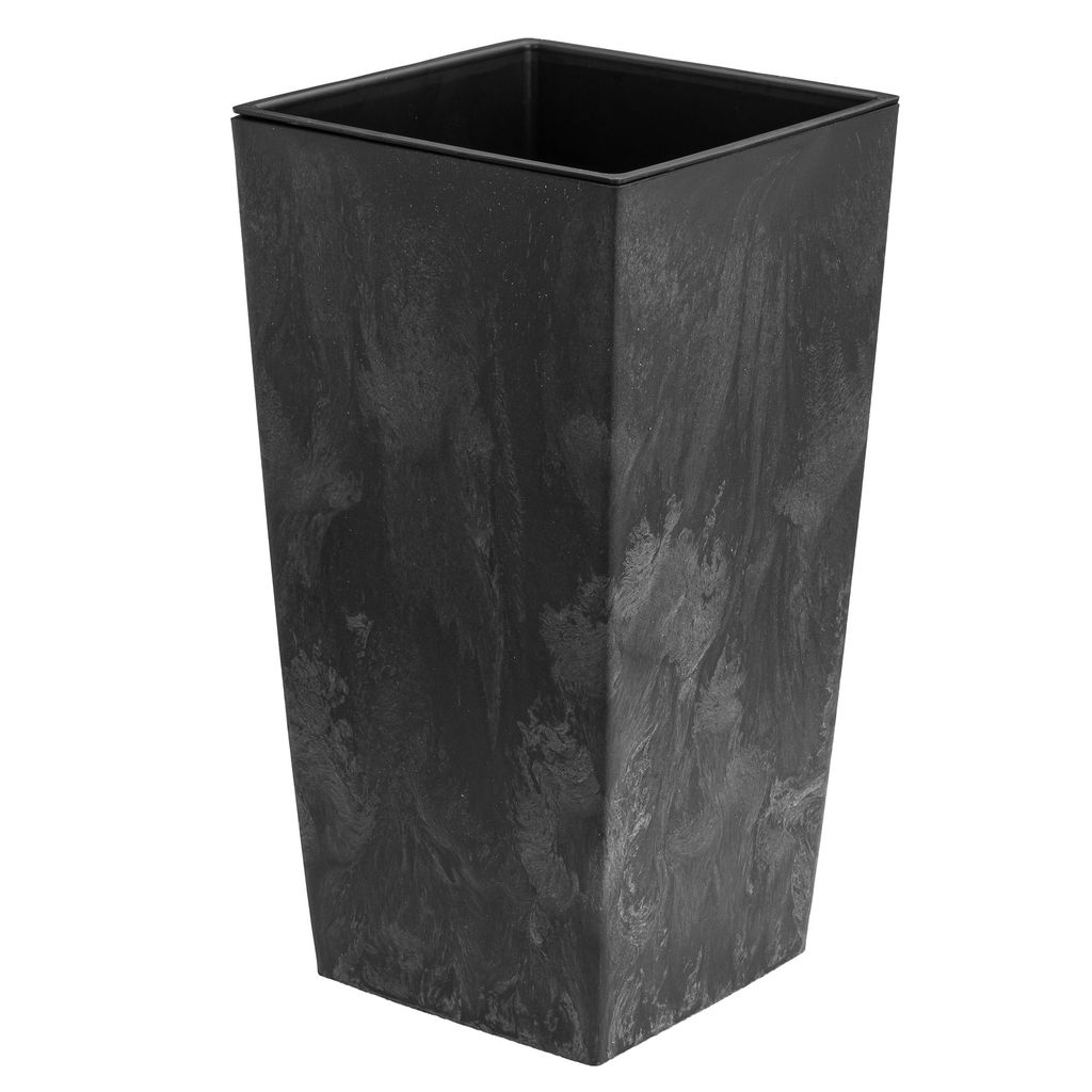 Blumenkübel 7,2 L mit Einsatz 3 L Beton-Optik H 32,5 cm Blumentopf aus Kunststoff Pflanzkübel Übertopf Quadrat Beton Struktur Anthrazit Farbe f...