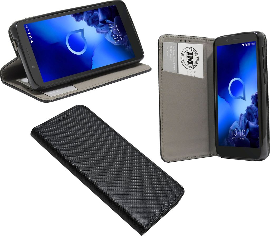 cofi1453 Buch Tasche "Smart" kompatibel mit ALCATEL 1C (5003D) Handy Hülle Etui Brieftasche Schutzhülle mit Standfunktion, Kartenfach Schwarz