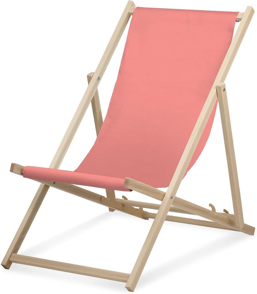Liegestuhl - einfarbig - Aprikose - klappbar - aus Buchenholz - bis 95kg belastbar - 3fach verstellbare Lehne - Strandliege