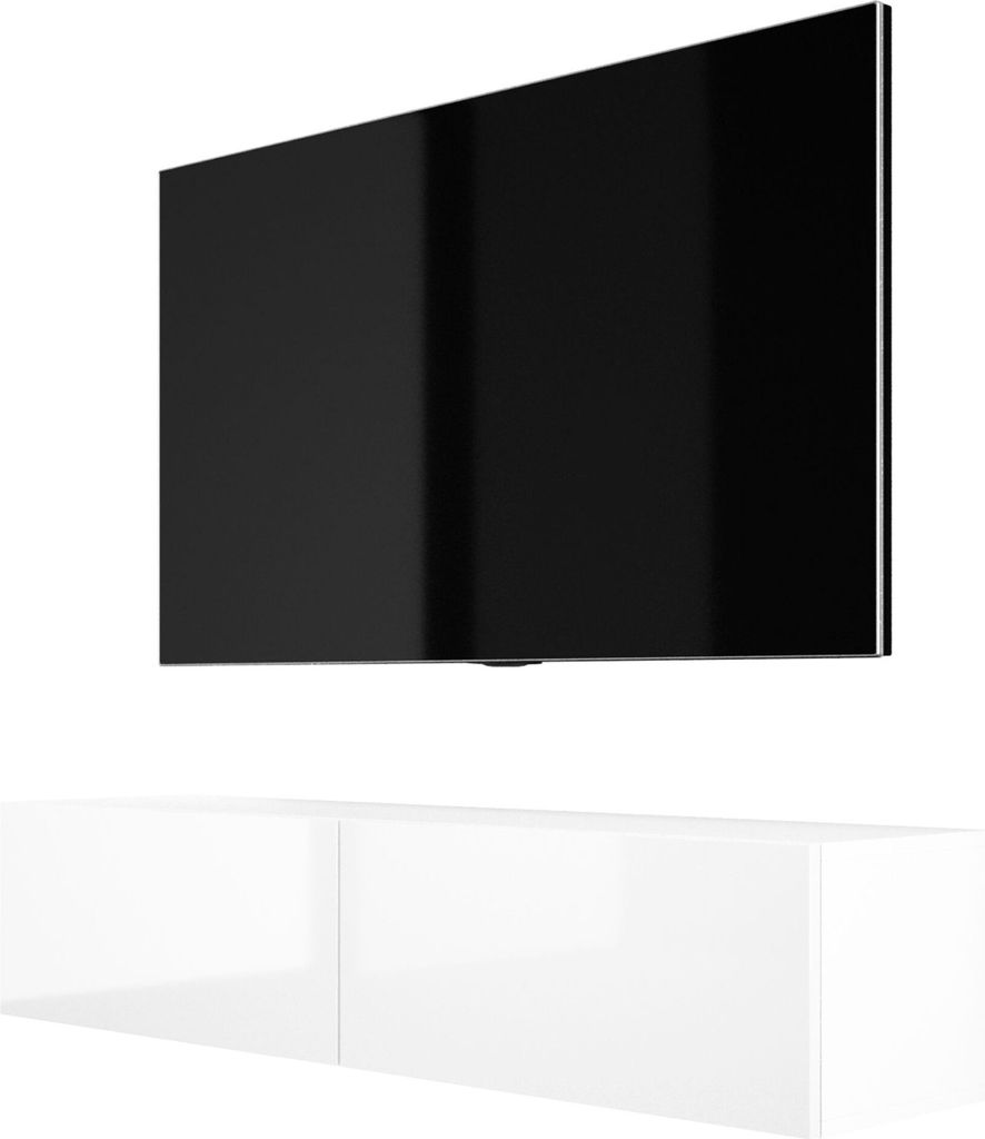 TV-SCHRANK : Mattweiß / Weiß Glanz, 140 x 34 x 32 cm