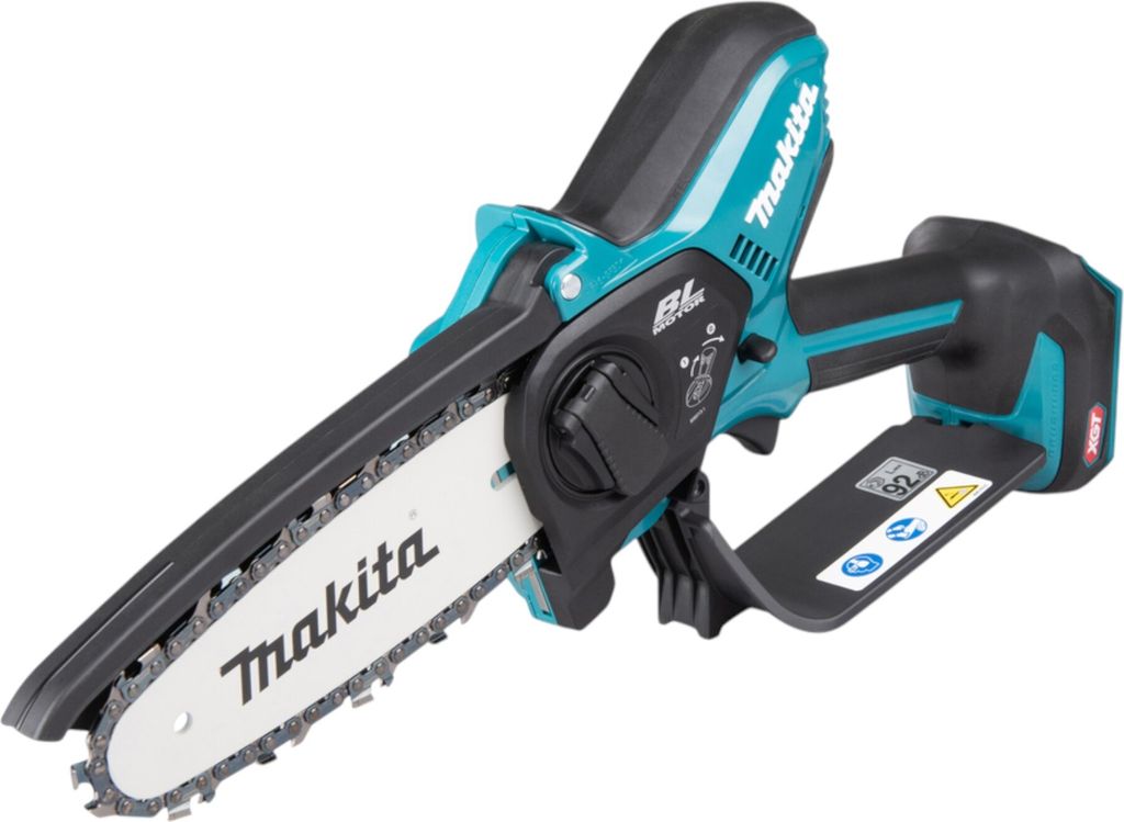 A cordless chainsaw is shown against a white background.