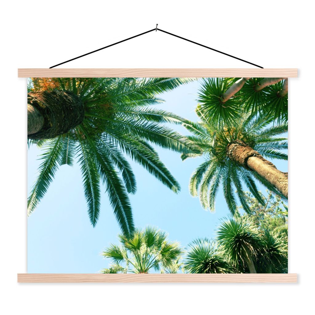 MuchoWow Textilposter Palmwedel - Himmel - Sommer - Tropisch 60x45 cm mit holzfarbenen Rahmen - Bild
