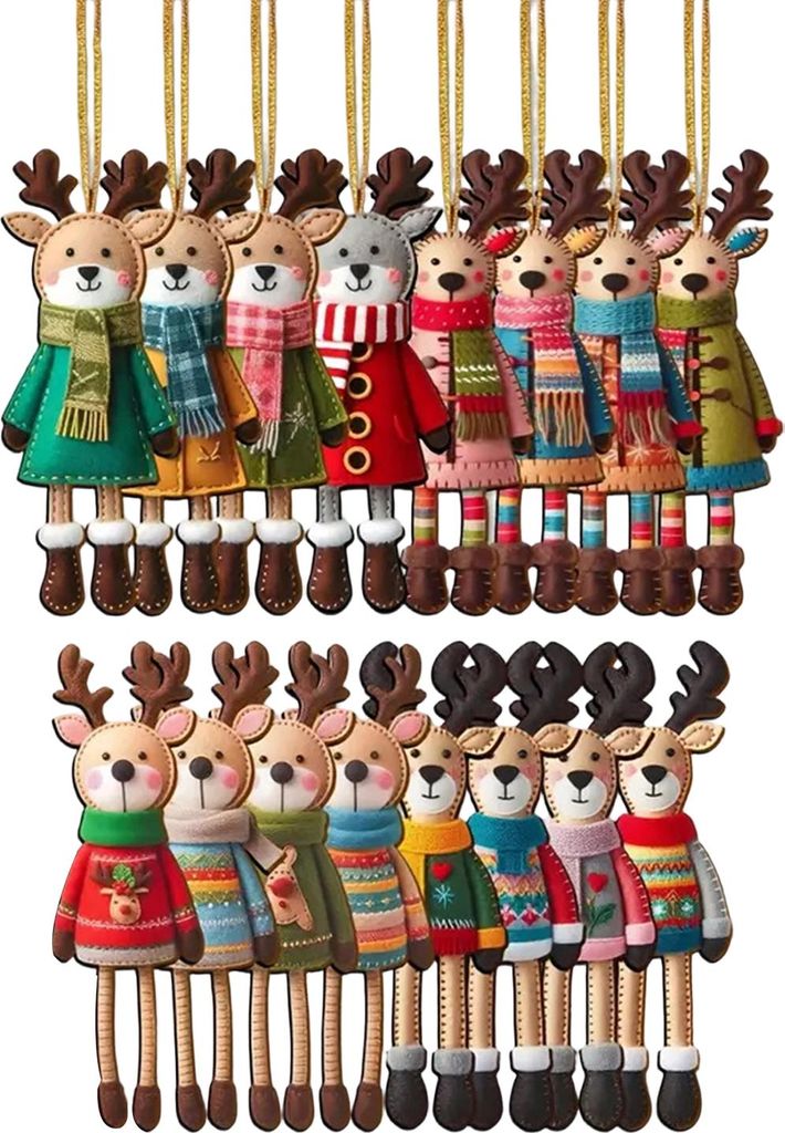 Weihnachts-Rentier-Hängeornamente, 2D-Holz-Rentier-Dekorationen, bunte Rentier-Ornamente für Weihnachtsbaum, Kinderzimmer, Wohnzimmer, Wand, Kami...