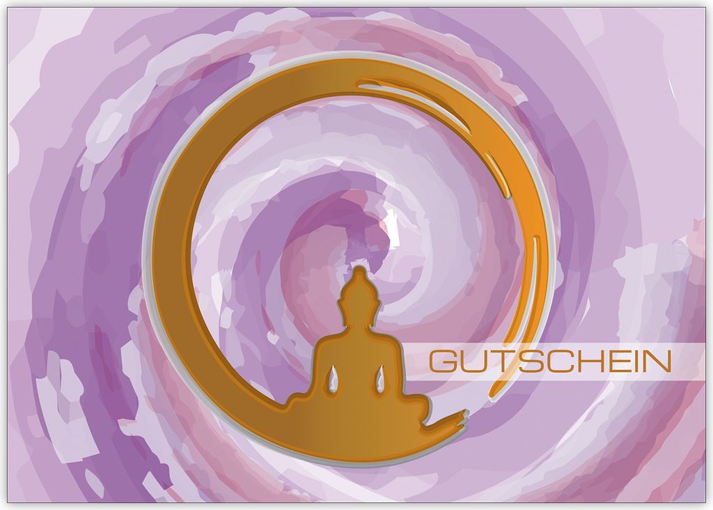 Tolle moderne Gutscheinkarte (Blanko) mit Buddha Motiv "Gutschein" in rosa Tönen z.B. für Wellness Geschenke