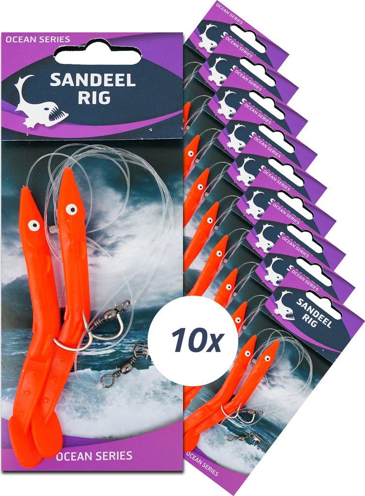 Eurocatch Sandaal-Rig – Japanisches Rot – 2 Haken – 10 Stück – Meeresvorfach – Paternoster – Meeresangeln – Kabeljau – Wolfsbarsch
