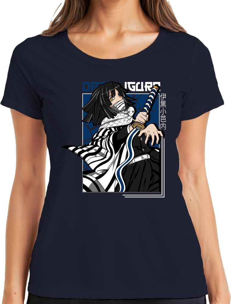 Kimetsu no Yaiba Obanai Iguro Schlange Katana Anime Geschenk Damen T-Shirt, Navy, S