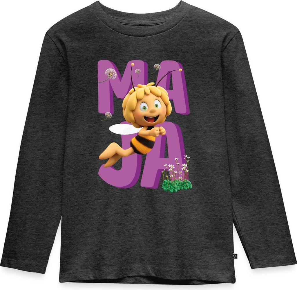 Spreadshirt Die Biene Maja 3 Maja Fliegt Kinder Premium Langarmshirt, 134/140 (8 Jahre), Anthrazit meliert