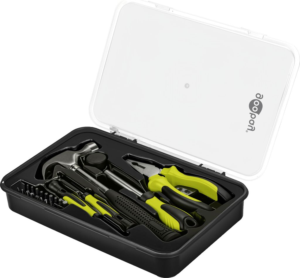 Goobay Tools Werkzeug-Set Starter, Hammer, Schraubendreher, Zange, Bits, 26-tlg.