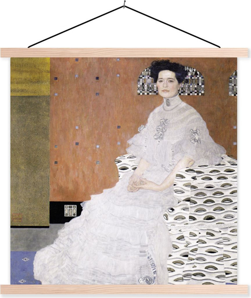 MuchoWow Textilposter Fritza Riedler - Gustav Klimt 120x120 cm mit holzfarbenen Rahmen - Textil-Poster