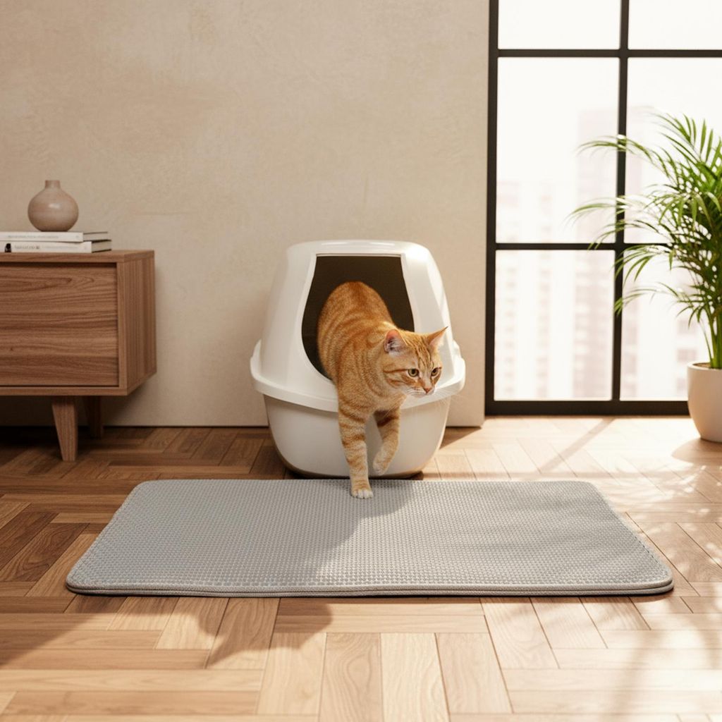 belviona Katzenstreumatte rutschfest, EVA-Matte im Bienenwabenmuster, wasserdicht & pflegeleicht, 76x61 cm, grau