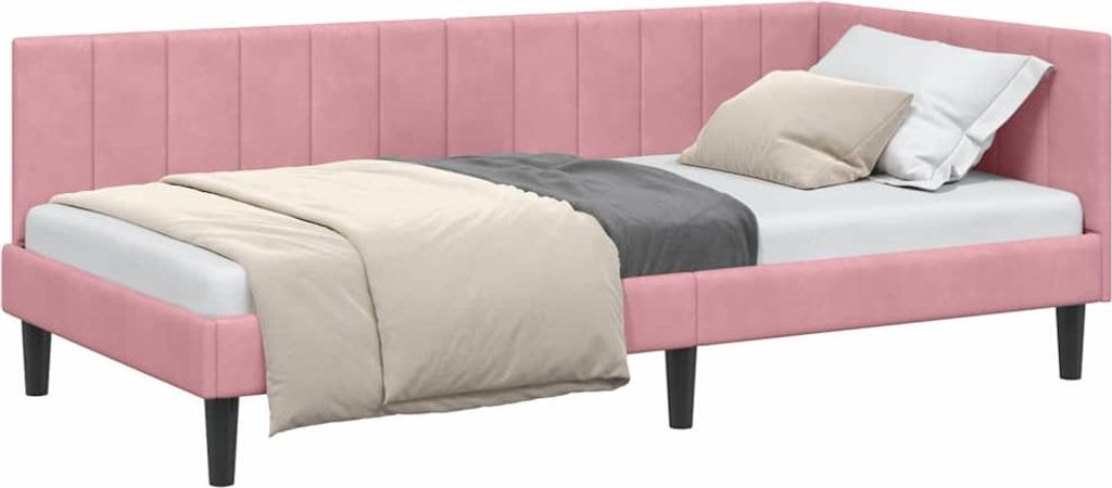 SYFAX Eckbettgestell mit Kopfteil Rosa 90 x 200 cm Samt